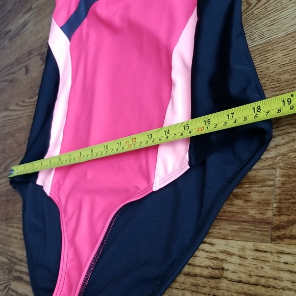 (XL) Bright Coral One Piece Swimsuit Beach Summer Swim Color Block Performance - Picture 4 of 8
